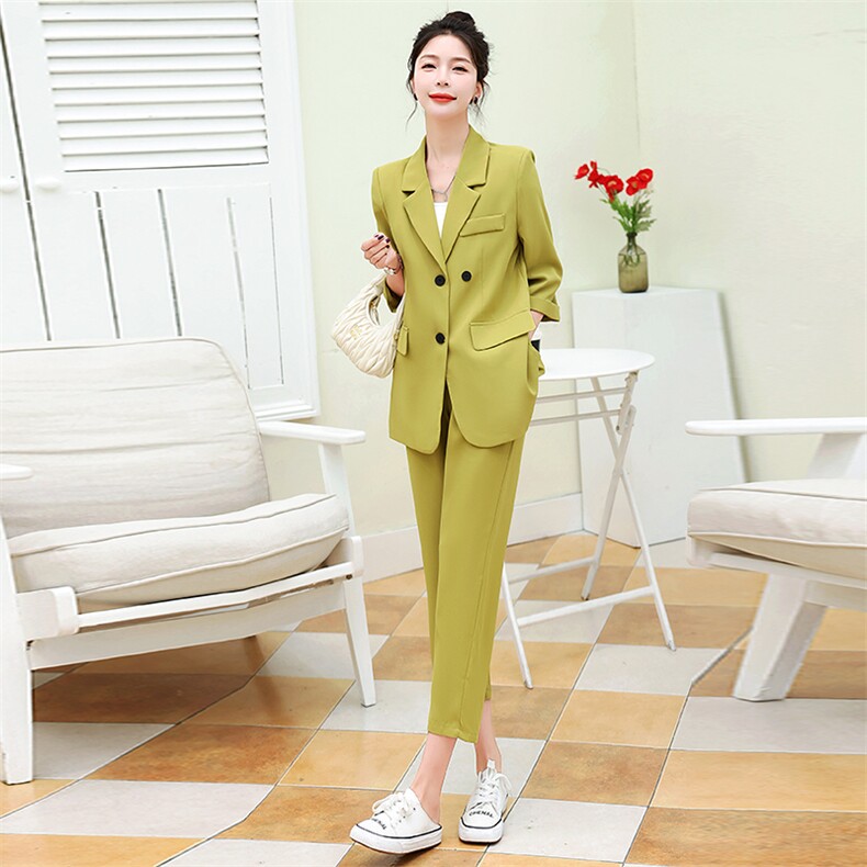 高端洋气休闲西装套装女2024夏季新款时尚垂感薄款职业西服两件套,女装套装/套裙,卡杰菲