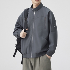秋季新款宽松棒球领夹克男纯色上衣外套DSA157B-JK7925-特P63，男装夹克，电商A157B