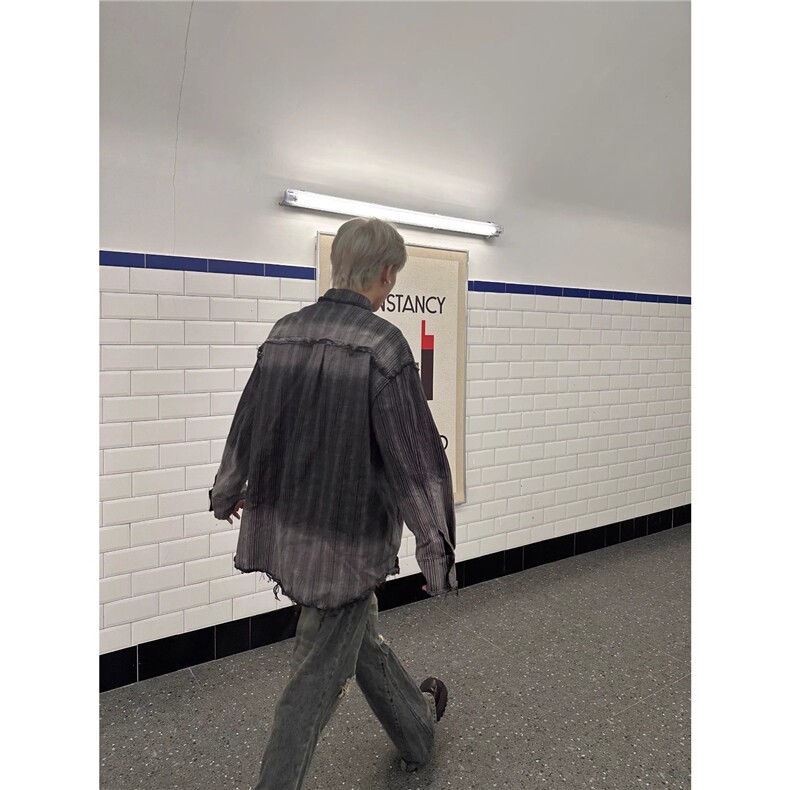 高级感条纹衬衫男秋冬款宽松潮流设计感衬衣外套JK011-P66,男装衬衫,星座208-5