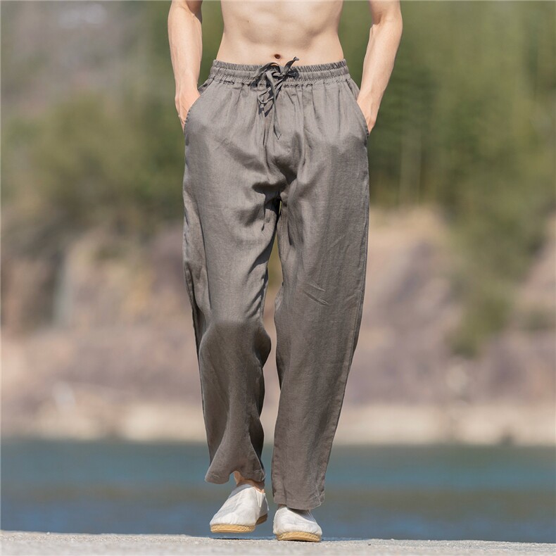 纯亚麻裤子男夏季薄款修身小直筒休闲透气长裤子K49P105,男装休闲裤,星座704A（原B229A）