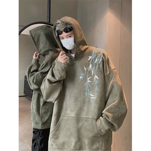 抖音品质秋季新款新中式竹叶印花麂皮绒卫衣wljp262-特45控79图片