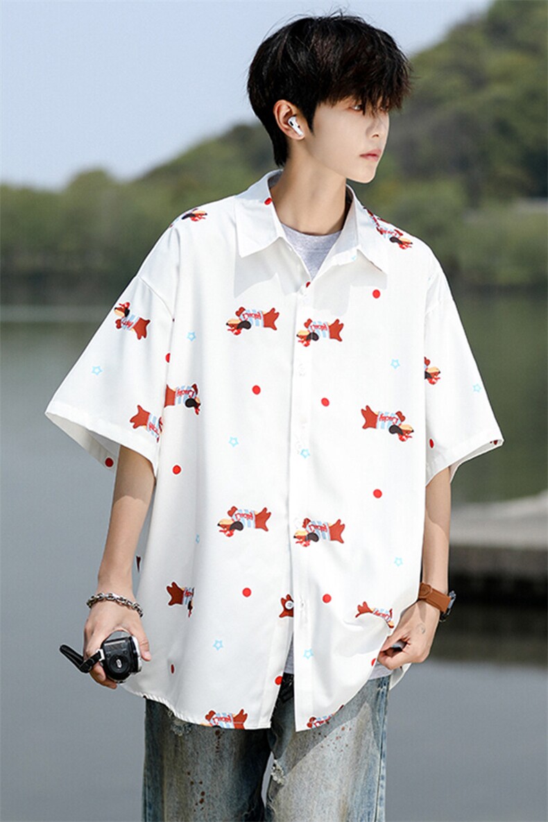 8XL-M腊肠狗花衬衫男短袖夏季冰丝薄款花衬衣寸衫外套DC28003P38,男装T恤,电商B312