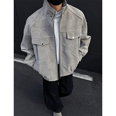 pu皮外套男春秋痞帅美式复古工装男装皮衣夹克男款衣服W6870-P75，男装夹克，星座412-3