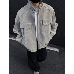 pu皮外套男春秋痞帅美式复古工装男装皮衣夹克男款衣服W6870-P75