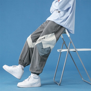 蓝底2024秋冬新款撞色拼接宽松束脚运动休闲潮牌裤子2111-P45控69图片