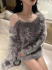 露肩钻带毛衣，女装针织衫/毛衣，CHERRY·印