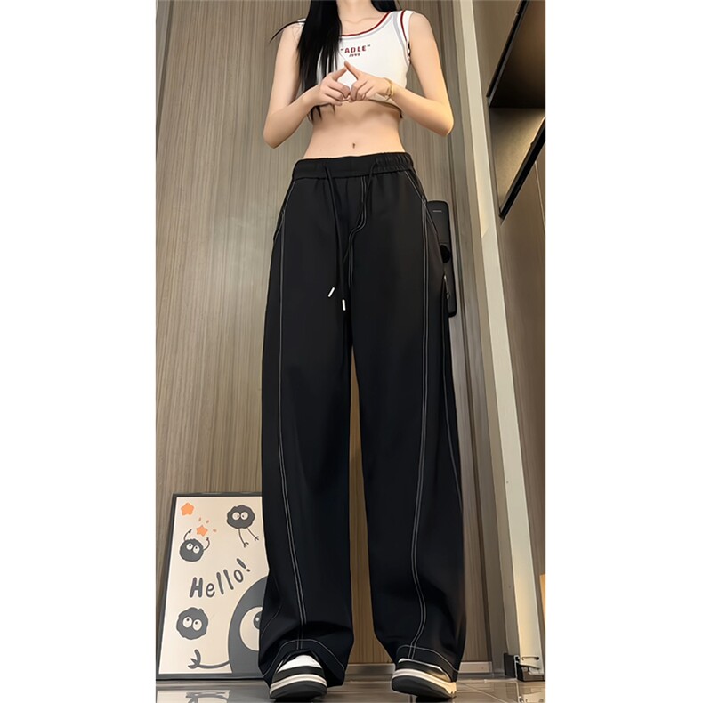 宽松斜切休闲裤男裤子夏季薄款坠感阔腿拖地长裤25XK67176特批28,男装休闲裤,电商A042