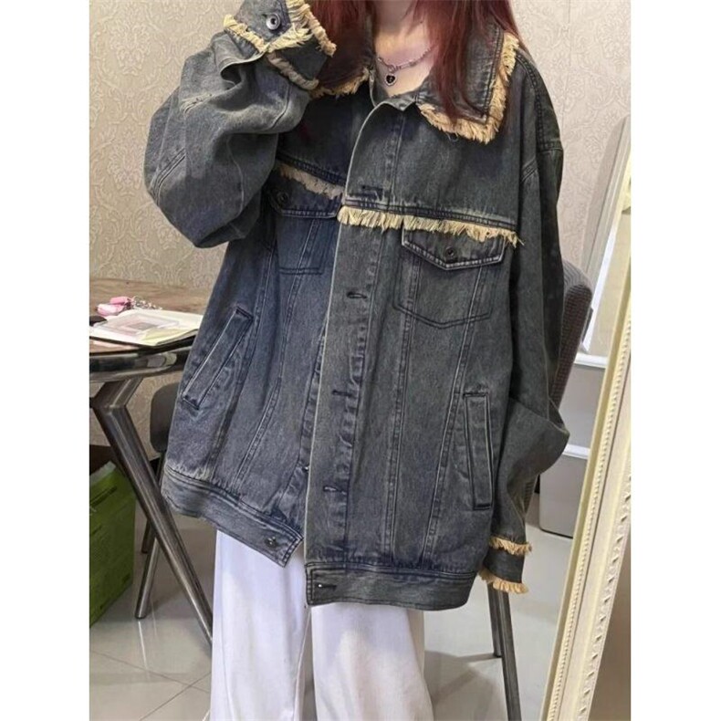 水洗做旧毛边翻领牛仔外套女美式复古牛仔外套男夹克JF812-P68,男装夹克,星座302B-2