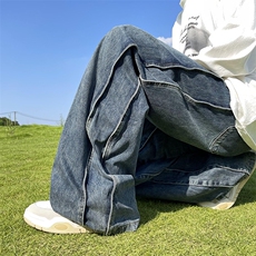 牛仔裤男春夏季高街ins潮牌休闲裤百搭宽松阔腿直筒裤子N992-P53，男装牛仔裤，星座308B-1