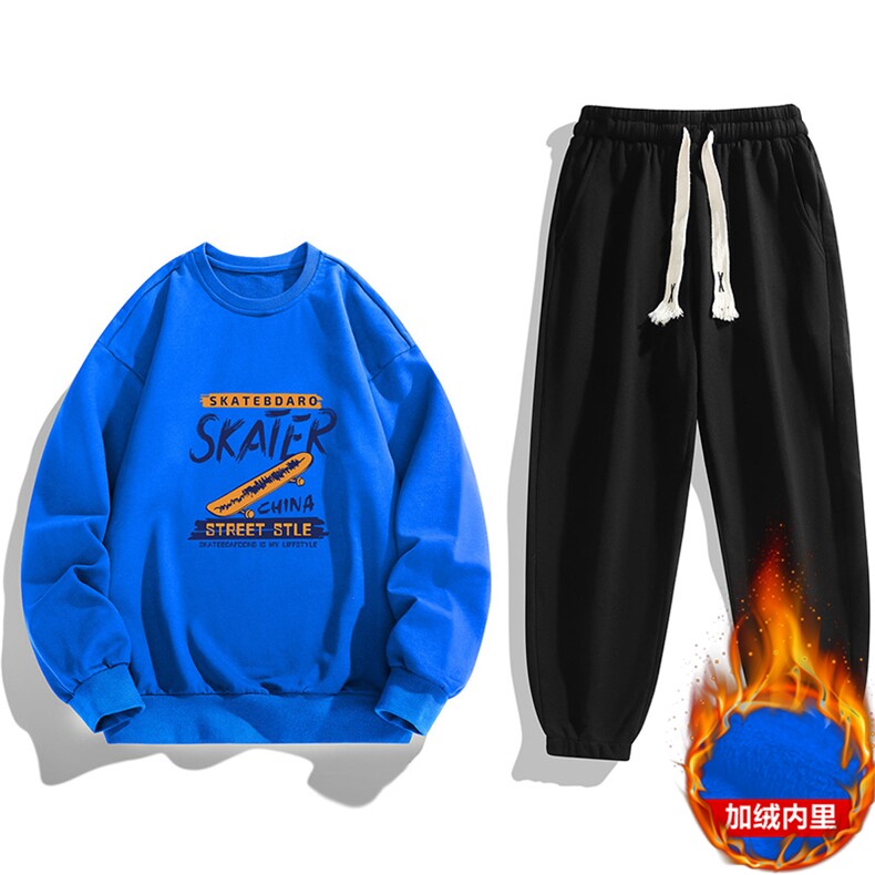 外贸跨境现货2025秋冬加绒新款男士休闲印花运动套装JR8163-P37图片
