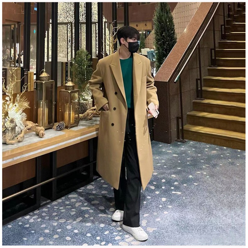 WN301P135韩风毛呢大衣男秋冬季港风日系百搭纯色长款呢子大衣厚,男装毛呢大衣,星座1108-5