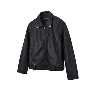 短款黑色皮衣外套男春秋季痞帅美式复古裂纹肌理飞行员机车服夹克图片