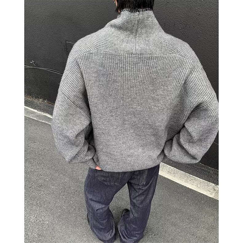 抖音龙叨叨重磅北极绒套头手工缝V领阔版休闲针织毛衣V26-P55,男装针织衫/毛衣,电商B245