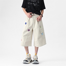 Q7637-夏季绣花工装褶位洗褪色100棉高质量休闲7分裤(P65X89)4，男装休闲裤，电商C315
