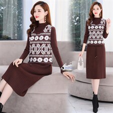 2021秋季新款时尚气质有女人味的两件套毛衣连衣裙，女装连衣裙，金典明美