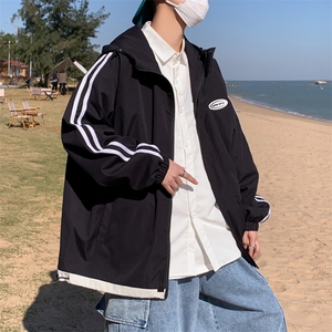 JK6001/P60春装新款男生撞色连帽夹克男潮大码宽松外套上衣控78图片