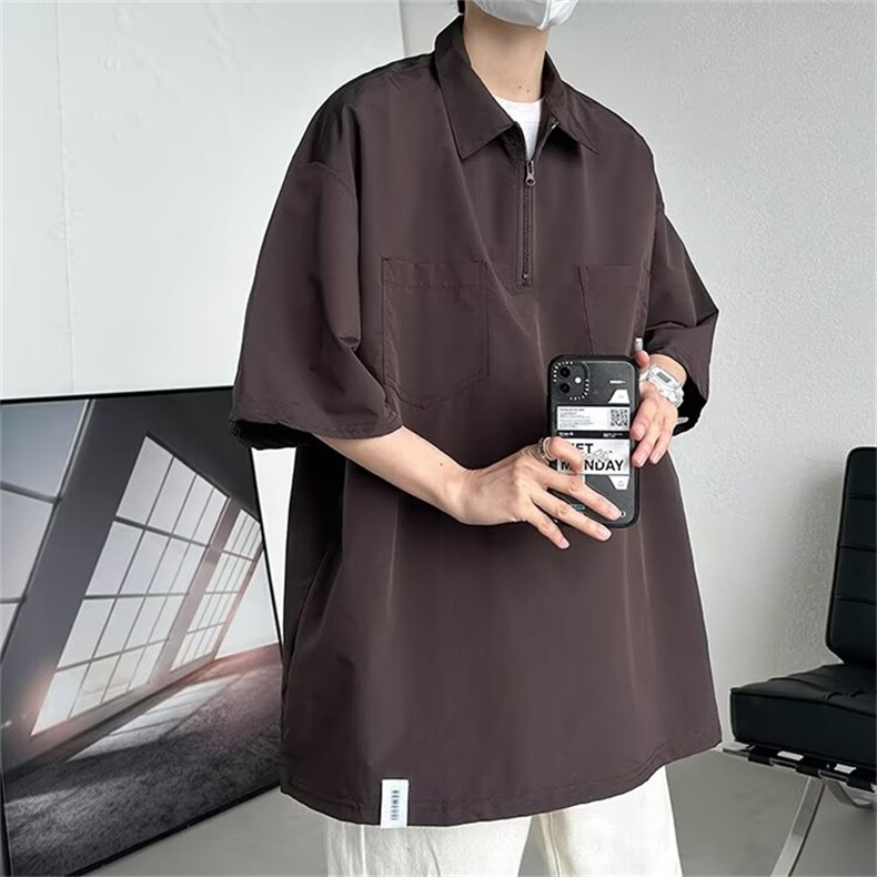 翻领设计感小众短袖T恤男夏季潮牌ins高级感工装上衣 T1447-P35图片