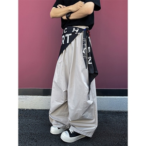 8XL-M 美式复古撞色屁帘工装伞兵裤男褶皱设计感宽松阔腿裤P68图片