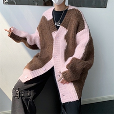 秋冬男V领毛衣扎染拼色针织衫单排扣打底外套M9210P55，男装针织衫/毛衣，星座1013-1
