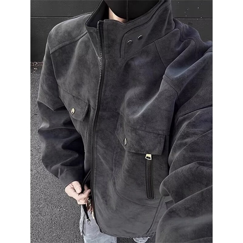 美式复古工装皮外套男款春季cleanfit飞行夹克痞帅立领棒球服潮牌，男装夹克，星座506A