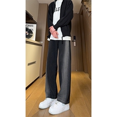现货黑紫色拼接宽松阔腿直筒撞色休闲牛仔裤男女K5820-P50控78，男装牛仔裤，星座205