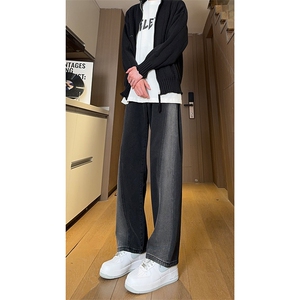 现货 黑紫色拼接宽松阔腿直筒撞色休闲牛仔裤男女 K5820-P50 控78图片