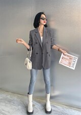 【现货】春装新款韩版阔版黑白格休闲西装，女装西装，名怡