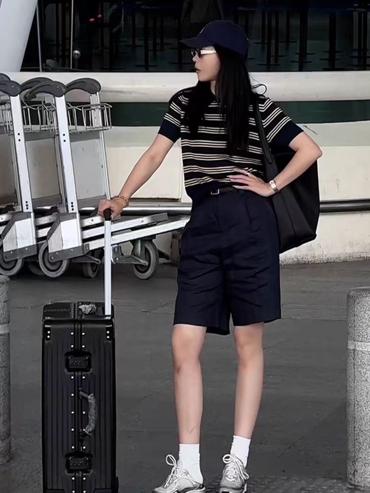2025夏季翻领条纹圆领冰丝短袖,针织衫/毛衣,兰叶羊绒