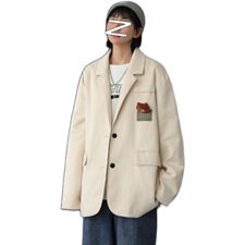 关于小熊的事胸针装饰复古西装宽松刺绣麂皮绒外套mj404-p100，女装西装，电商B288