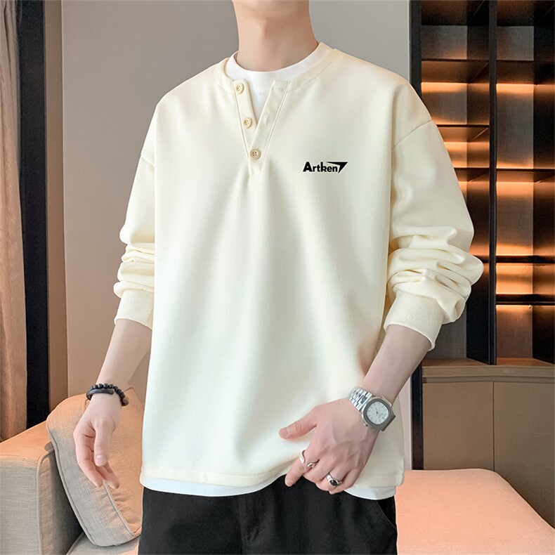 假两件卫衣亨利领t恤男款cleanfit美式复古长袖WY0553-P50,男装T恤,星座308B-2