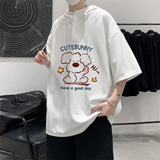 LD5434-P45连帽短袖t恤男大码胖子带帽五分袖中袖，男装T恤，电商A040