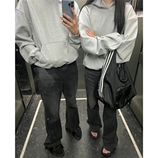 春秋季百搭cleanfit复古水洗宽松微喇直筒黑色牛仔裤WL3088-P47，男装牛仔裤，星座1008