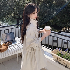 韩版宽松米白色风衣外套女2025春秋季新款设计感流行收腰显瘦上衣，女装短外套，2C206