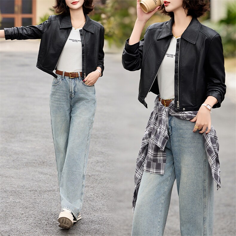 BAO主推皮衣外套女短款25年春季新款气质韩版显瘦小个子机车服女，女装皮衣，跑量工厂店