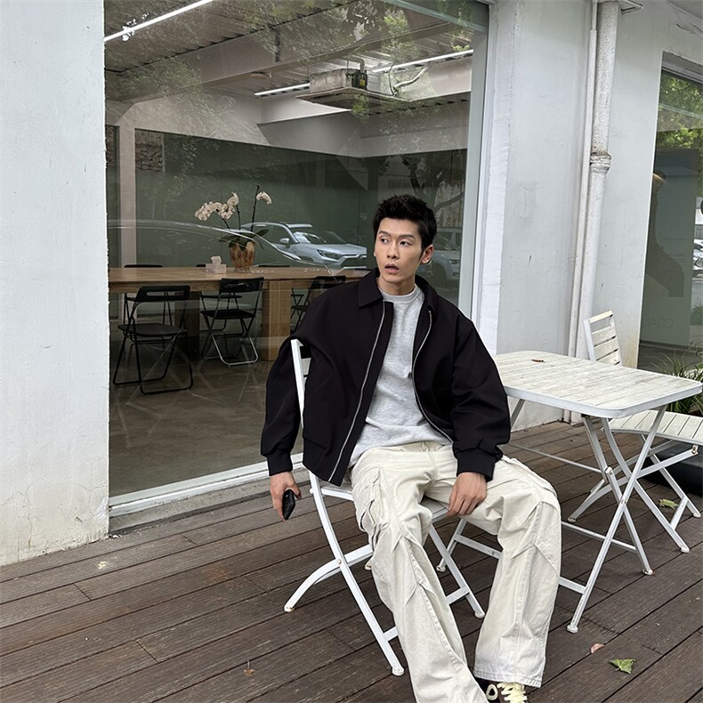 秋季2025老钱风抖音纯色休闲立领夹克店主风A236-82529-P130,男装夹克,电商A236