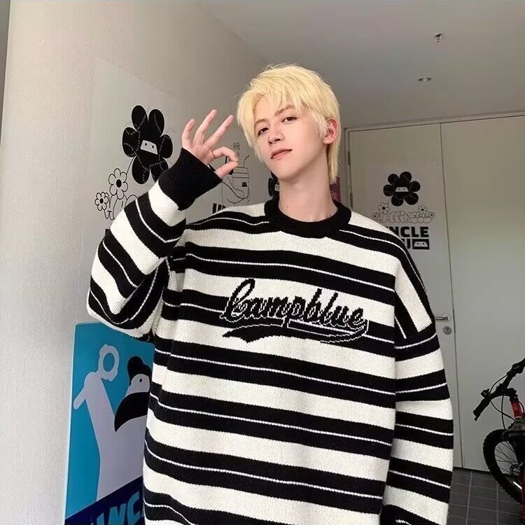 2319-P45早秋装条纹卫衣女2025新款春秋季韩版宽松大码慵懒风,男装卫衣,电商B323A