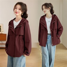 2026年春季连帽休闲宽松显瘦时尚短款风衣，女装风衣，文熹诺