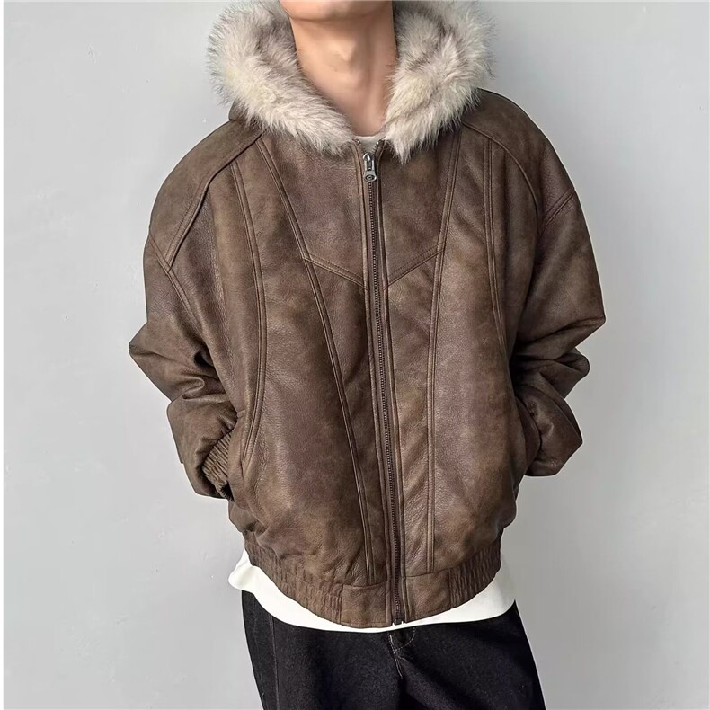 皮毛一体廓形座山雕大毛领棉服男宽松设计感美拉德外套潮,男装夹克,星座506A
