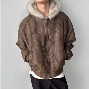 皮毛一体廓形座山雕大毛领棉服男宽松设计感美拉德外套潮图片
