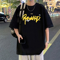 T797纯棉宽松短袖t恤男夏季新款透气休闲圆领体恤衫oversize半袖，男装T恤，星座304A-1