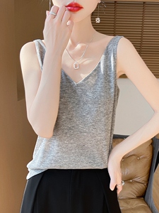 圆领新款针织吊带女无袖纯色背心简约百搭宽松套头图片