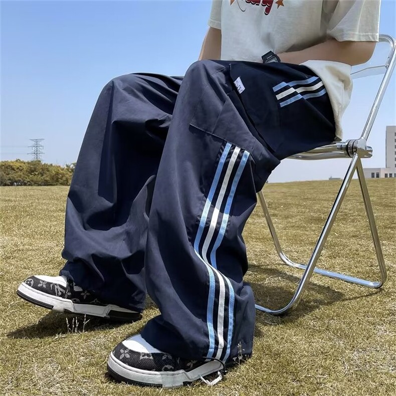 男春夏新款青少年时尚休闲裤彩色杆条工装长裤B80P36图片