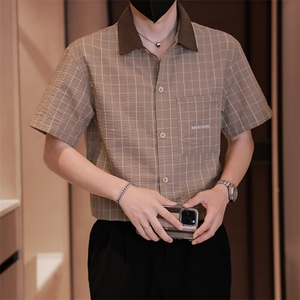 大货格子短袖衬衫男夏季2025新款痞帅高级感衬衣C317-C802-P50图片