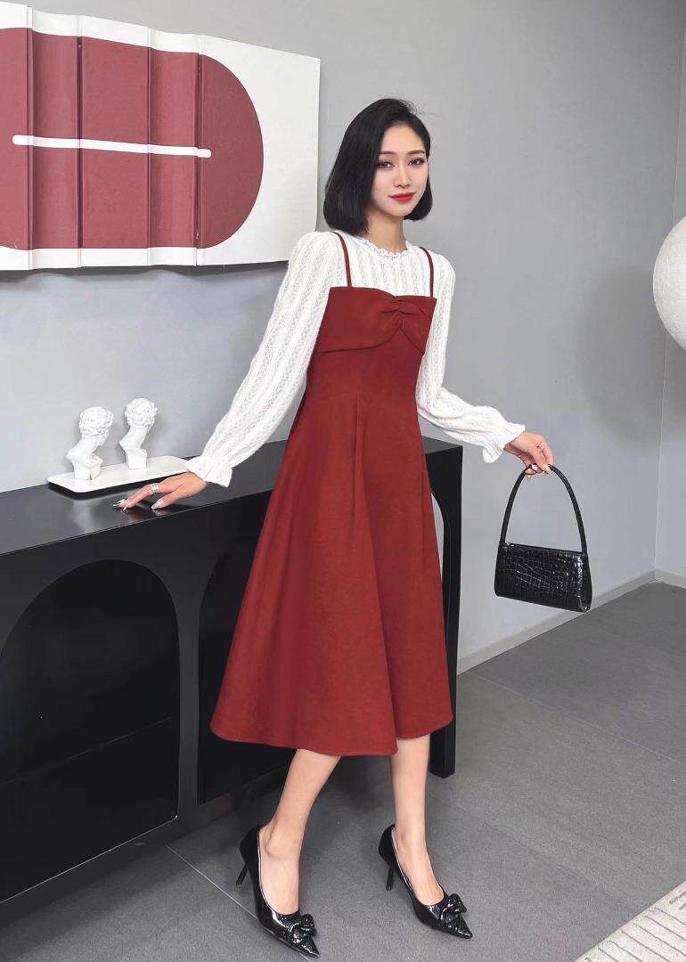 [现货]假两件套拼接连衣裙，三色、三码，女装连衣裙，依柏璐(1F)