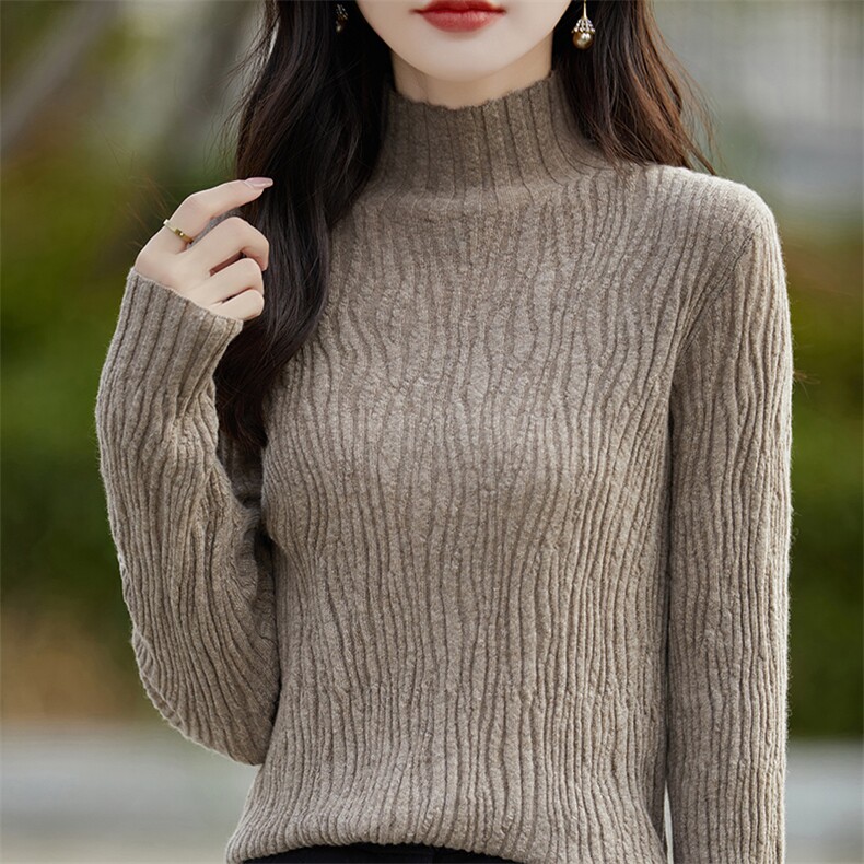 通勤简约半高领内搭打底衫女秋冬肌理感暗纹长袖针织毛衣百搭上衣图片