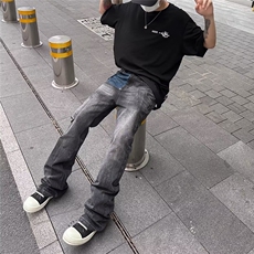 2026春复古多口袋做旧拼接牛仔裤宽松直筒阔腿裤子K60856-P50网图，男装牛仔裤，电商B245