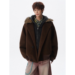 可拆卸毛领秋冬装短款毛呢夹克外套男加棉加厚上衣 812-JK28-P128图片