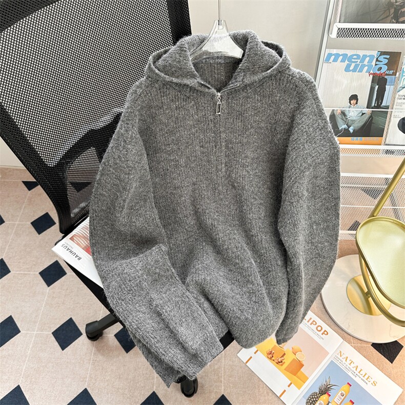 针织衫男韩版潮流连帽半拉链高街帅2025冬季ins毛衣外套MZ315-P50图片