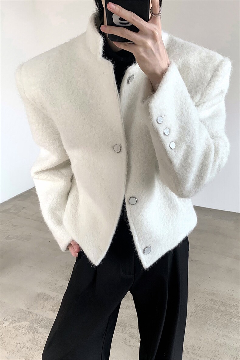 C3168515P128轻奢新贵小香风白色毛呢夹克外套,男装夹克,电商C316