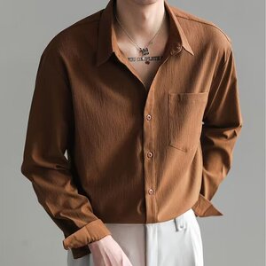 轻熟韩风潮流帅气长袖衬衫男士宽松休闲纯色免烫衬衣春季上衣,泛橙的红上衣怎么搭配图片